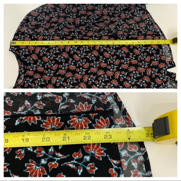 Zara Dark Floral Sheer Long Sleeve Blouse High Crewneck Button Down Back Size M - Picture 15 of 15